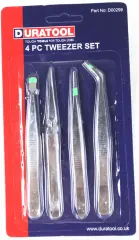 Set med 4 st pincetter i rostfritt
